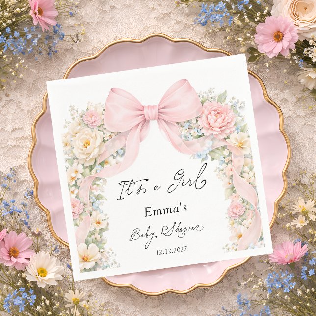 Det är en tjej Bow Coquette Bow Baby Shower Pappersservett (Skapare uppladdad)