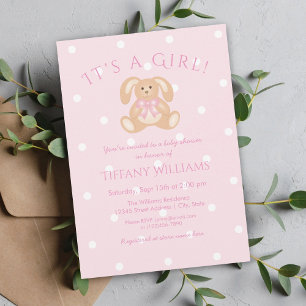 Det är en tjej Bunny Rabbit Pastel Rosa Baby Showe Inbjudningar