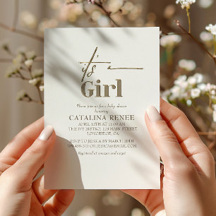 Det är en tjej Chic Guld Minimalistisk Bebis-fest Inbjudningar