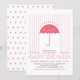 Det är en tjej | Cute Hearts & Umbrella Baby Showe Inbjudningar