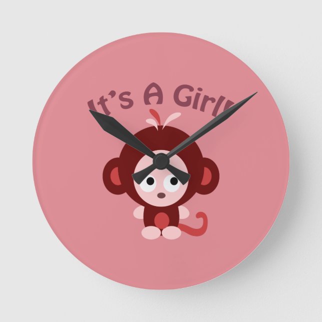 Det är en tjej! Cute Monkey Rund Klocka (Framsida)