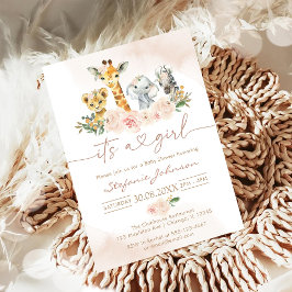 Det Är En Tjej Djur Safari Baby Shower Inbjudningar