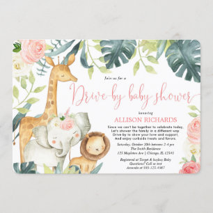 Det är en tjej Drive by Baby dusch safari animals Inbjudningar