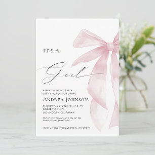 Det är en tjej Elegant Klassisk Rosa Slinga Bebi Inbjudningar