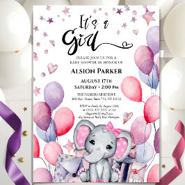 Det är en tjej Elephant Rosa Balloons Baby Shower Inbjudningar