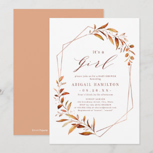 Det är en tjej Fall Greenery Geometric Baby Shower Inbjudningar