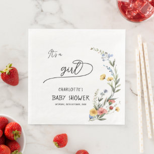 Det är en tjej! Färgglatt vildblomma baby shower Pappersservett