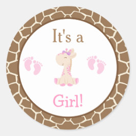 Det är en tjej Giraffe Baby Shower Runt Klistermärke