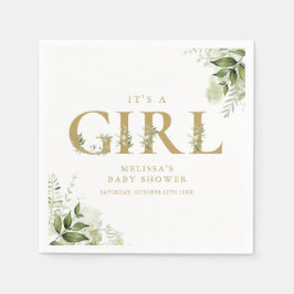 Det är en tjej grönska guld bokstav baby shower pappersservett