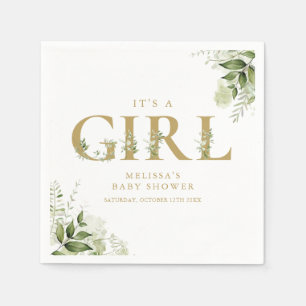 Det är en tjej grönska guld bokstav baby shower pappersservett