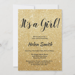Det är en tjej Guld Glitter Bebis Badrum Inbjudningar