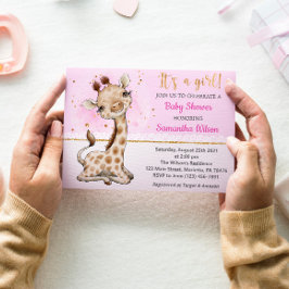 Det är en tjej! Inbjudan till Giraffe Baby Shower
