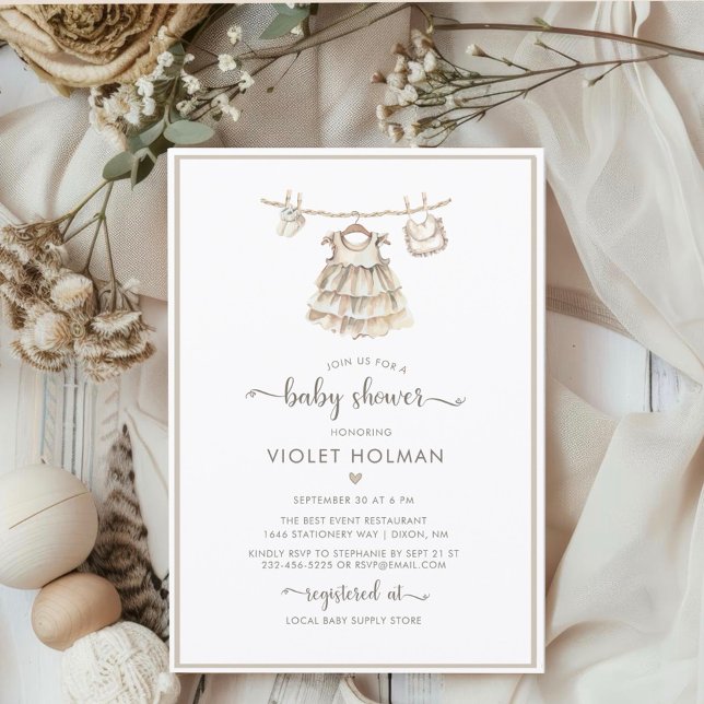 Det är en tjej Kläder Minimalist Boho Baby Shower  Inbjudningar (Skapare uppladdad)