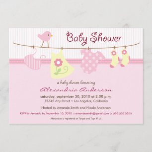 Det är en tjej! Klädstreck Baby Shower-inbjudan Inbjudningar