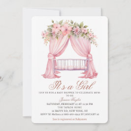 Det är en tjej Kribba Rosa Vårblommor Baby Shower Inbjudningar