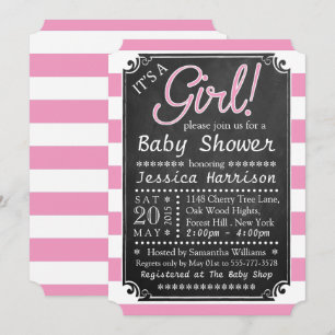 Det är en tjej! Kritskriftsbabyshower-inbjudningar Inbjudningar