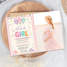 Det är en tjej Kul Sommar Tropisk Baby Shower Foto Inbjudningar