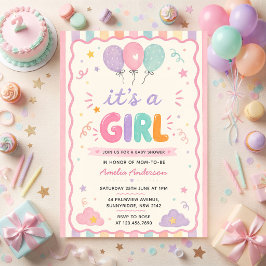 Det är en tjej Kul sommar Tropisk pool Baby Shower Inbjudningar