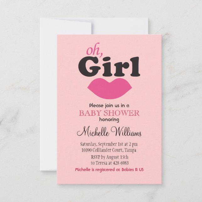 Det är en tjej Läppar Babyskö Inbjudningar (Framsida)