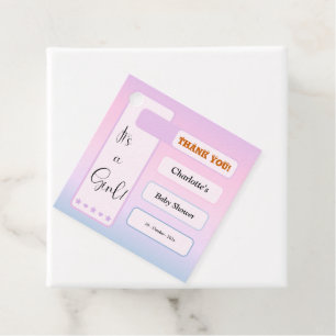 Det är en tjej! Lila gradient Söt bebis-babyshower Gåvor Etiketter