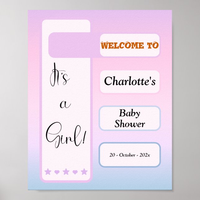 Det är en tjej! Lila gradient Söt bebis-babyshower Poster (Framsidan)