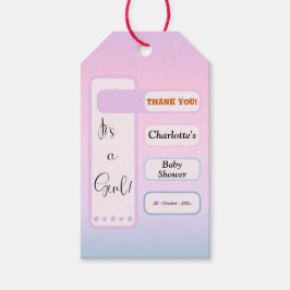 Det är en tjej! Lila gradient Söt bebisfest Presentetikett