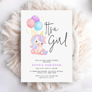 Det är en tjej Magisk Enhörning Baby Girl Shower Inbjudningar