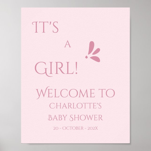 Det är en tjej! Minimalism Pastell Rosa Bebisbad Poster (Framsidan)