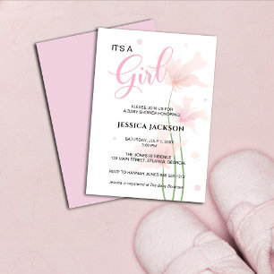 Det är en tjej - mjuka rosa blommor inbjudningar