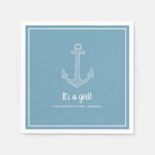 Det är en tjej, nautiska blå babyshower-servetter pappersservett
