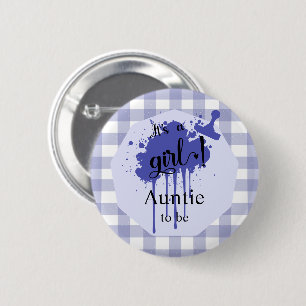 Det är en tjej! Pastellblå rutig Auntie-to-be Knapp