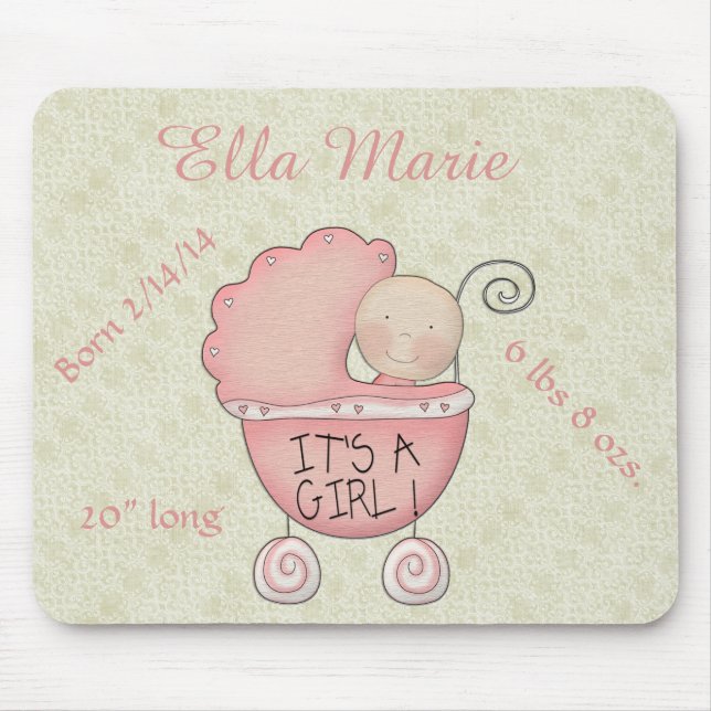 Det är en tjej! Rosa Baby Carriage Mouse Pad Musmatta (Framsidan)