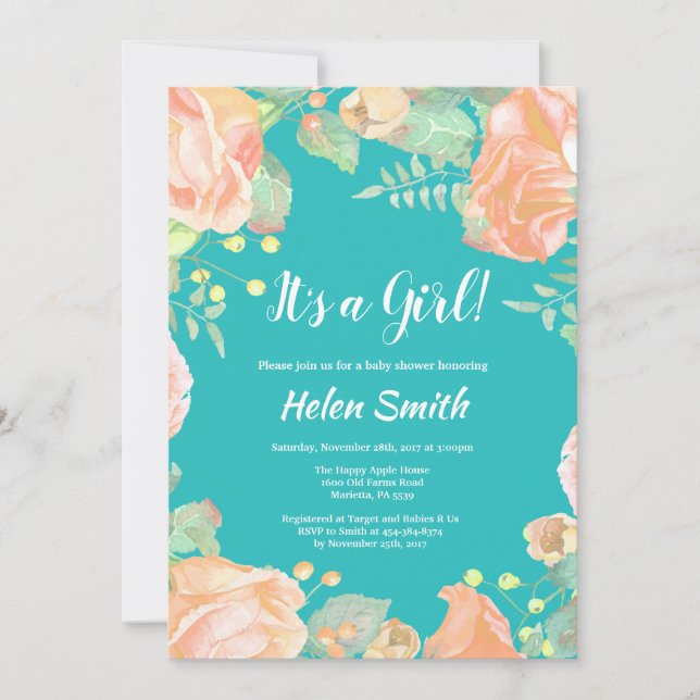 Det är en tjej Rosa blomster baby shower inbjudan (Framsida)