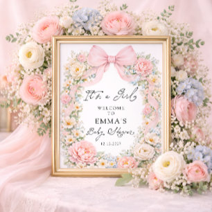 Det är en tjej Rosa Bow Garden Baby Shower Välkomm Poster