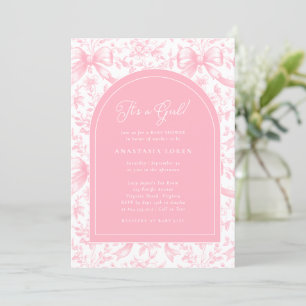 Det är en tjej Rosa Bow Toile Modern Baby Shower Inbjudningar
