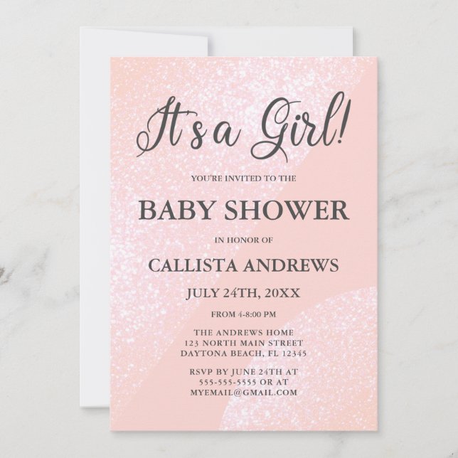 Det är en tjej Rosa Glitter Geometric Baby Shower Inbjudningar (Framsida)