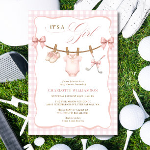 Det är en tjej Rosa golf klädstreck Baby Shower Inbjudningar