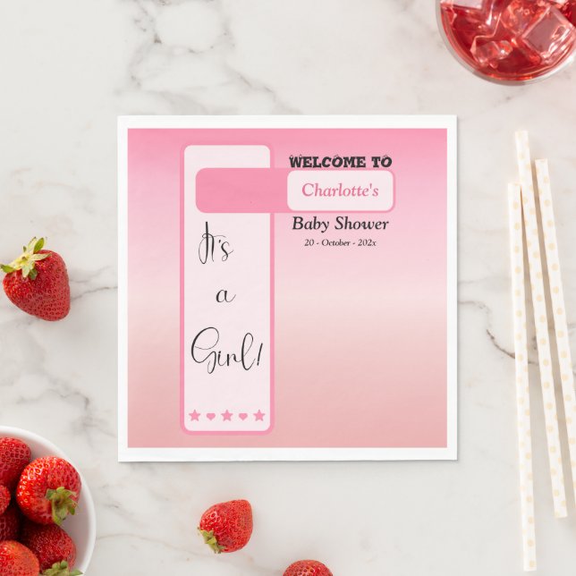 Det är en tjej! Rosa gradient Söt bebis-babyshower Pappersservett (Insitu)