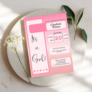 Det är en tjej! Rosa gradient Söt bebisfest Inbjudningar