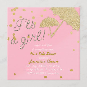 DET ÄR EN TJEJ Rosa & Guld Baby Shower Inbjudan