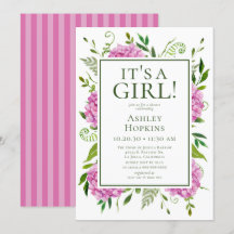 Det är en tjej Rosa Hydrangeas Baby Shower