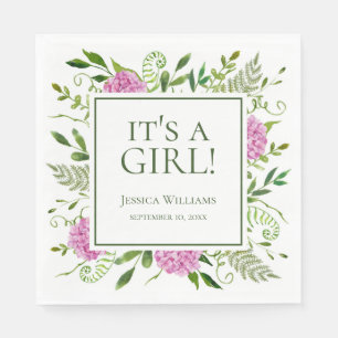Det är en tjej Rosa Hydrangeas Baby Shower Pappersservett