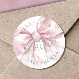 Det är en tjej Rosa rosett Baby Shower Runt Klistermärke