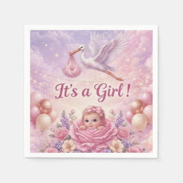 Det är en tjej Rosa stork Barnkalas Pappersservett