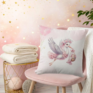 Det är en tjej Rosa stork Rosa moln Baby Shower Kudde