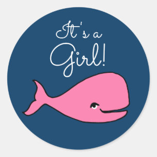 Det är en tjej Rosa Whale Sticker Runt Klistermärke
