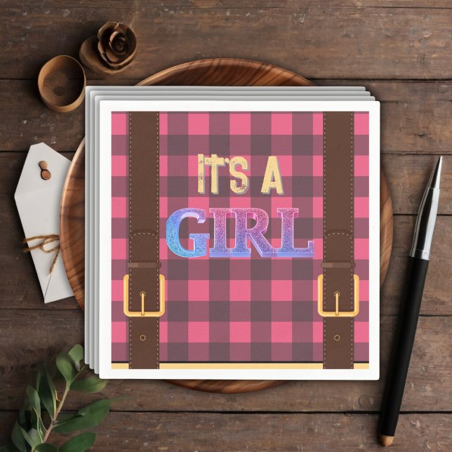 Det är en tjej Rustic Lumberjack Flanals Baby Show Pappersservett (Skapare uppladdad)