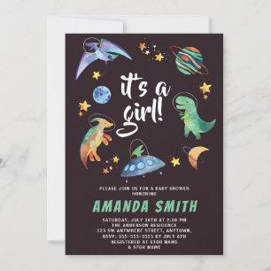 Det är en tjej Rymd Dinosaurie Galaxy Baby Shower Inbjudningar