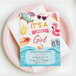 Det Är En Tjej Sommar Pool Baby Shower Fest Inbjudningar