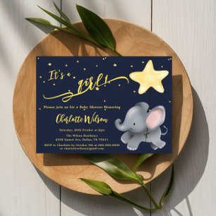 Det är en tjej! Söt baby elefant baby shower Inbjudningar
